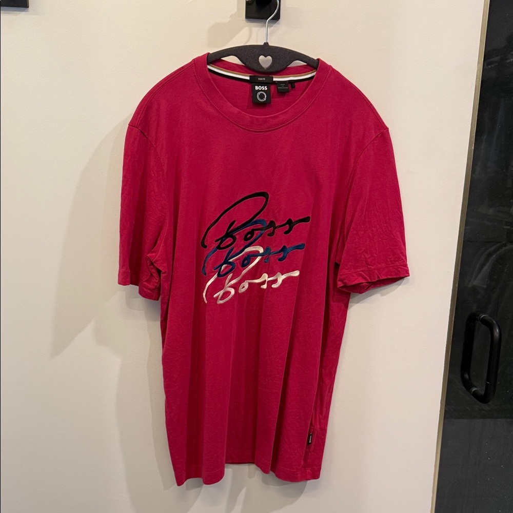 Boss Men's Vibrant Pink Tee with Graphic Design